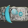 Elegant Silver Ring Featuring Blue Gemstones Intricate Carvings And Decorative Elements