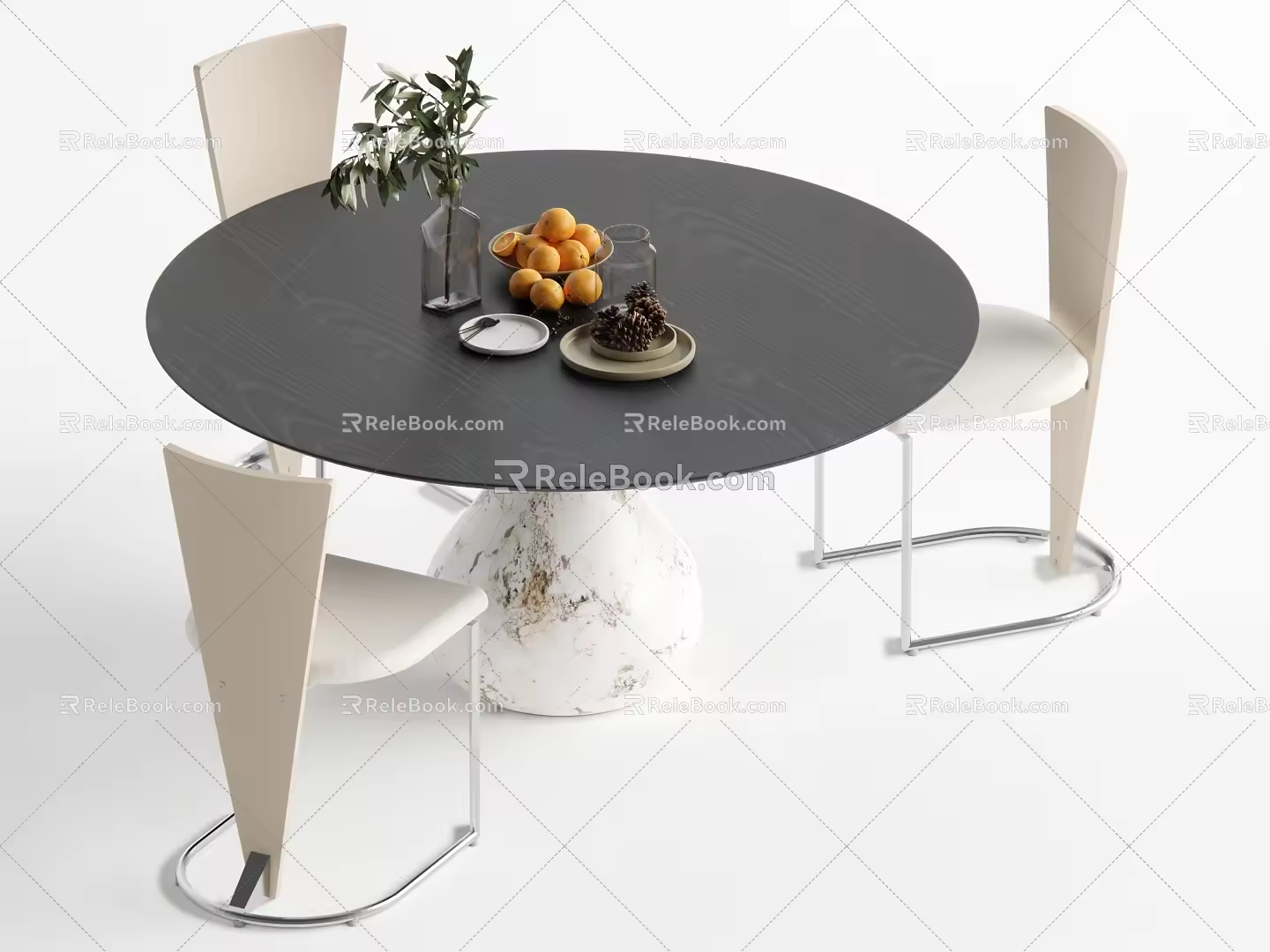 Middle-style dining tables and chairs 3d model