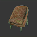 Orange Upholstered Armchair With Yellow Stains And Wooden Legs Vintage Style