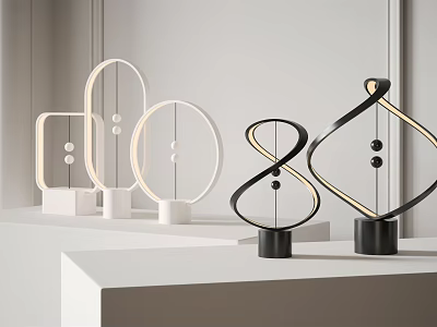 Modern Minimalist Table Lamps With Geometric Shapes Black White Bases And Elegant Metal Frames 3d model