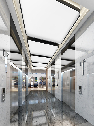 modern elevator hall office lobby elevator room 3d model