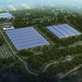 Aerial View Planning of Agricultural Area with Greenhouses Farm Fields Facility Buildings and Woodlands