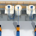 Industrial Equipment Production Line With Large Storage Tanks Blue Machinery And Orange Components