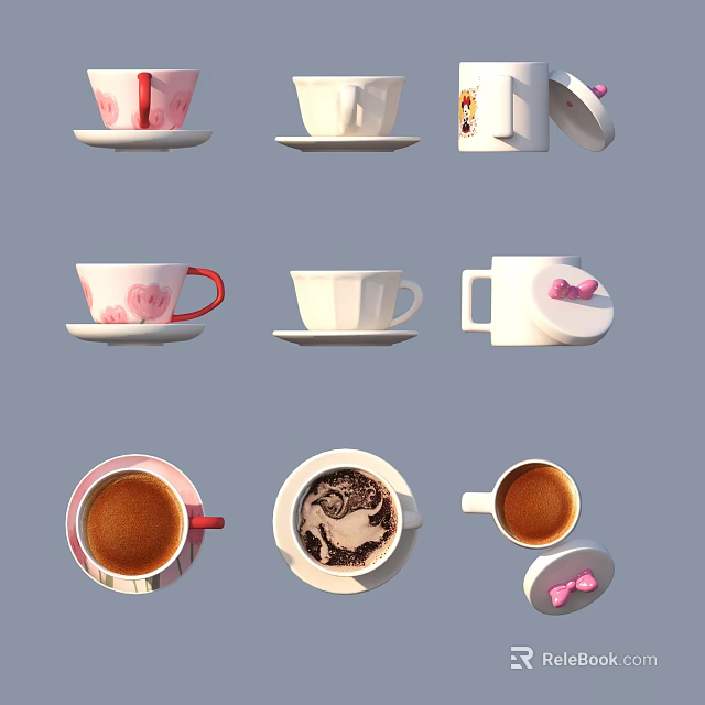 Stylish Coffee Cups With Various Designs For Beverage Serving And Enjoyment 3d model 