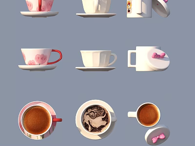 Stylish Coffee Cups With Various Designs For Beverage Serving And Enjoyment 3d model