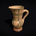 Traditional Handcrafted Earthenware Pitcher With Green Floral Motifs And Handle
