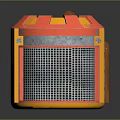 Red And Orange Cylindrical Industrial Equipment With Metal Mesh And Copper Components