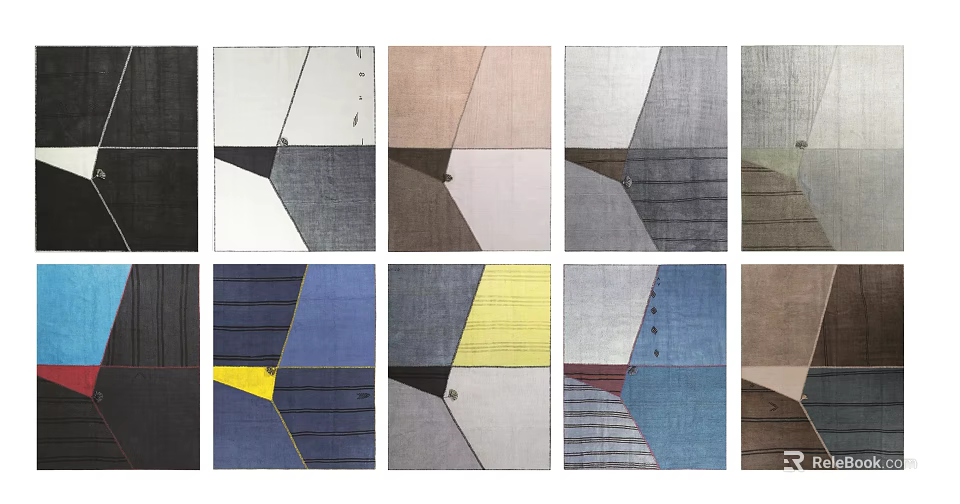 Square Rugs With Geometric Patterns Various Colors And Textured Patchwork Designs 3d model 