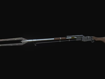 Antique Weapon Design With Forked Front Wooden Stock And Metal Barrel 3d model