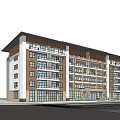 Modern Sales Office Building With Large Windows Greenery And Clear Blue Sky