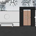 Modern Security Door Design For Garden Courtyard With Circular Light And Lush Greenery