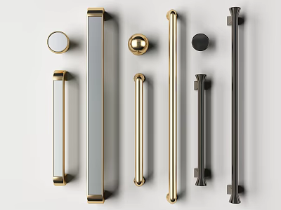 Various Metal Door Handles in Gold and Black Styles for Home Interior Design 3d model