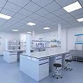 Modern Laboratory Interior With Lab Benches Shelves Equipment Stools And Ceiling Lights 3d model