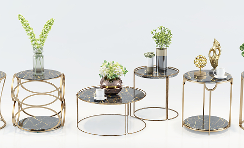 Modern Round Table Fashion Simple Metal Glass Coffee Table Side Table Decorations Ornaments Combination 3d model