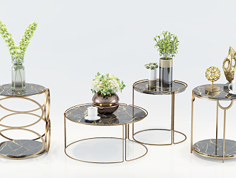 Modern Round Table Fashion Simple Metal Glass Coffee Table Side Table Decorations Ornaments Combination 3d model