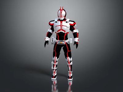Game And Movie Character In Futuristic Red White Black Armor With Helmet Design 3d model