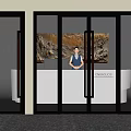Modern Glass Double Doors Design With Sleek Frames And Red Handles For Entrance