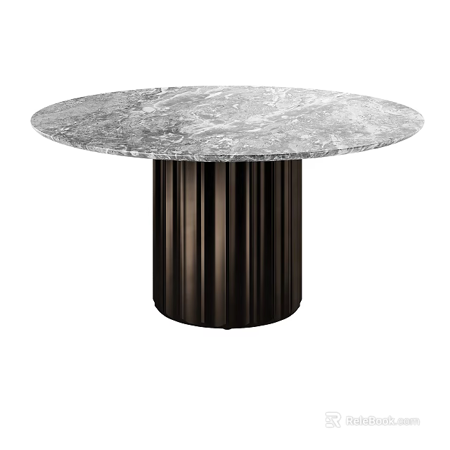 Round Marble Dining Table With Dark Fluted Pedestal Base And Modern Style 3d model