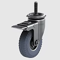 Black Caster Wheel With Brake Rubber Tread And Threaded Stem Structure