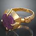 Gold Ring With Purple Gemstone In Decorative Vintage Setting For Daily Wear