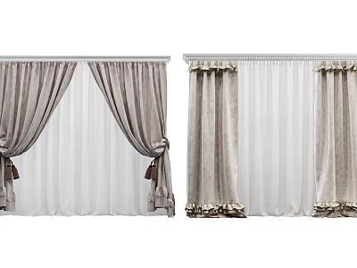 Elegant Beige Curtains With Sheer Panels And Tassel Tiebacks For Home Windows 3d model