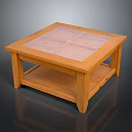 Natural Wooden Square Dining Table With Glass Top And Storage Shelf