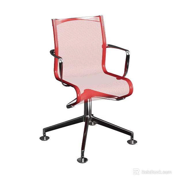 Modern Red Mesh Office Chair With Metal Armrests And Swivel Base Wheels 3d model 