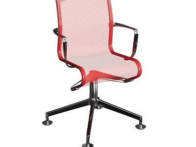 Modern Red Mesh Office Chair With Metal Armrests And Swivel Base Wheels 3d model