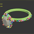 Fashionable Women Ring With Oval Gemstone And Beaded Decoration In Light Gold Setting