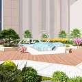 Contemporary Residential Landscape Design Featuring Central Water Pool Greenery And Wooden Deck Seating