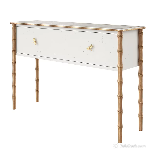 Elegant White Entryway Console Table With Gold Bamboo Legs And Drawer Storage 3d model
