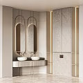 Modern Luxury Bathroom Vanity With Double Basins And Oval Mirrors Design 3d model