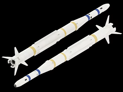 Military Missiles With White Body Blue Yellow Stripes And Tail Fins 3d model