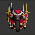 Pink and Yellow Motorcycle with Wing Shaped Accents Red Decor Streamlined Futuristic Design