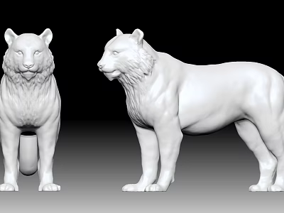 White Lion Sculptures With Standing Poses And Realistic Fur Details 3d model