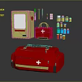 Red First Aid Medical Kit Bag With White Cross And Emergency Supplies