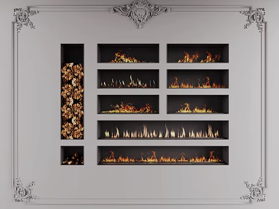 Ornate Fireplace Design With Various Flame Patterns 3d model