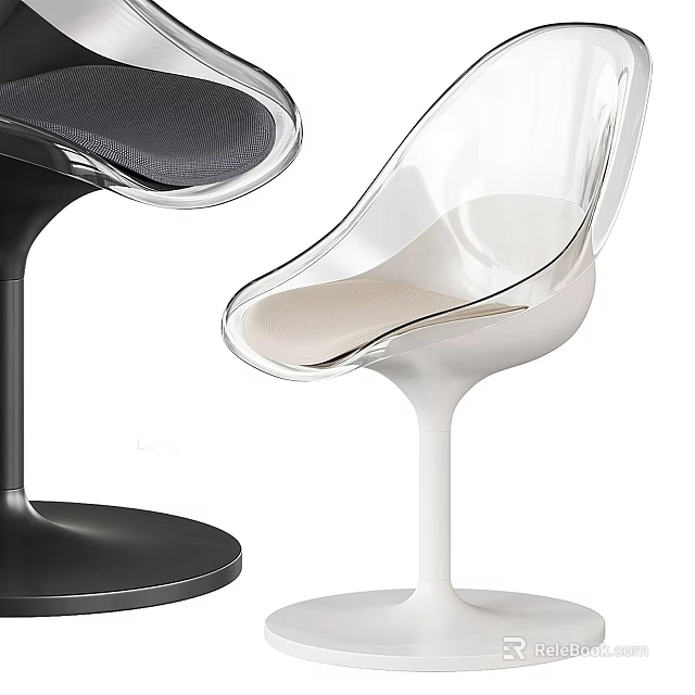 Modern Leisure Chair Design Black And White With Transparent Seat Gray Cushion Round Base 3d model 