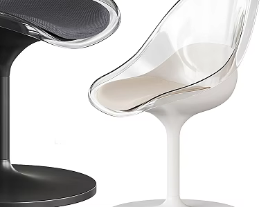 Modern Leisure Chair Design Black And White With Transparent Seat Gray Cushion Round Base 3d model