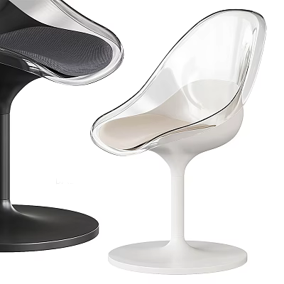 Modern Leisure Chair Design Black And White With Transparent Seat Gray Cushion Round Base 3d model