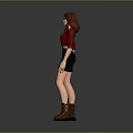 Game Movie Character 3D Model In Red Jacket Gray Vest Black Skirt And Brown Boots