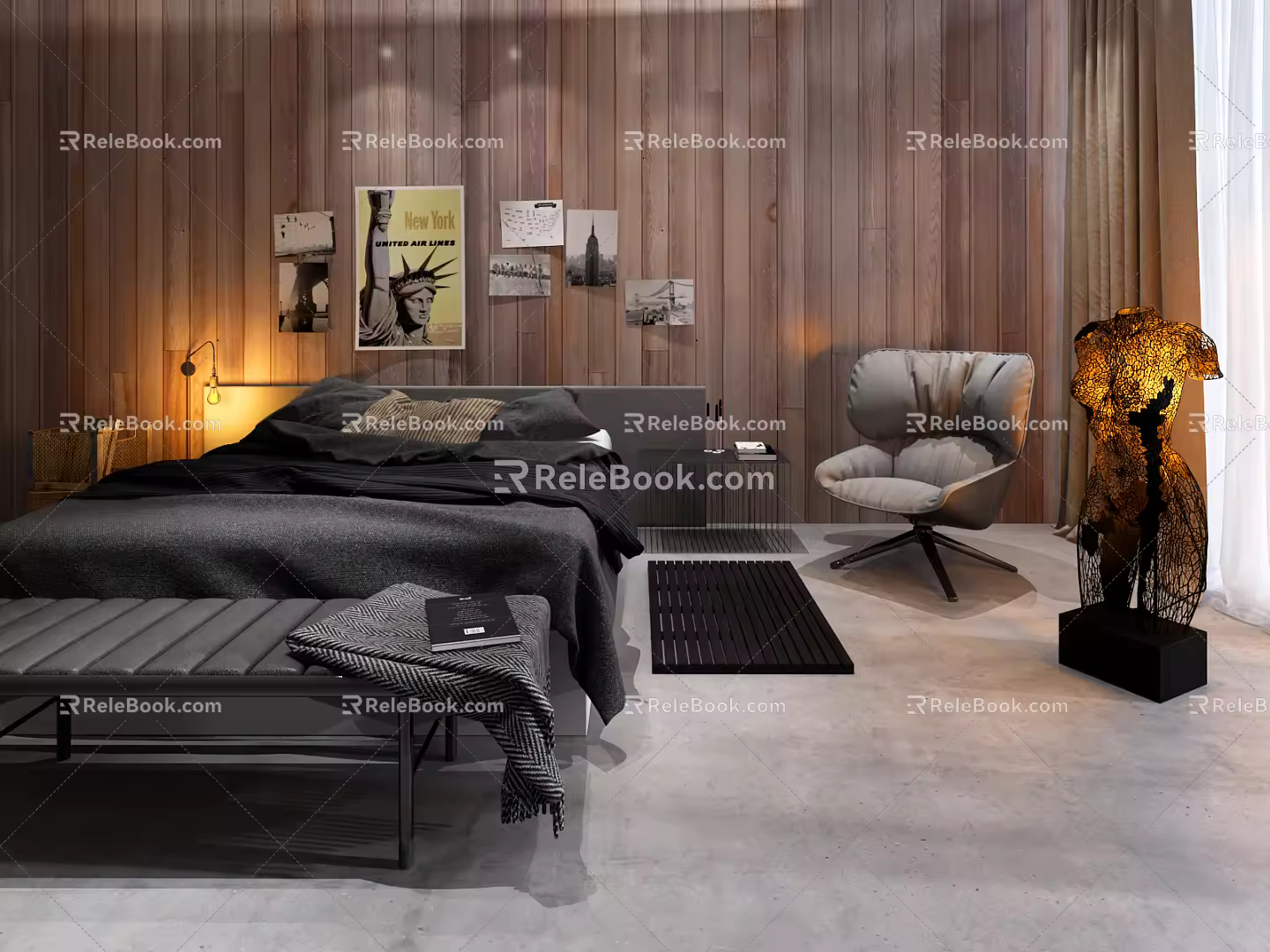 Modern background double bed combination 3d model