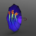 Vibrant Colorful Umbrella With Abstract Flame Patterns And Blue Purple Tones