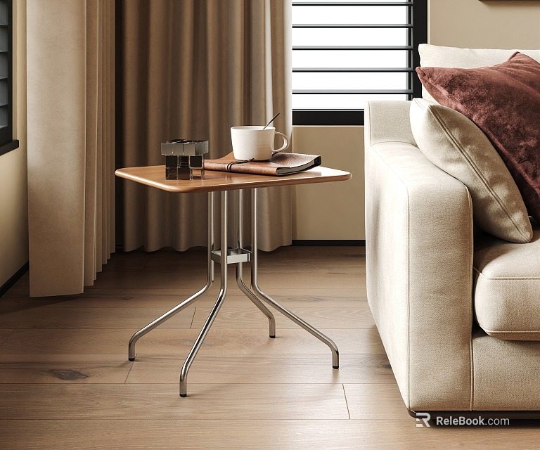 Modern Minimalist Living Room Side Table With Wooden Top And Metal Legs And Cup Book 3d model 