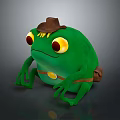 Green Frog Adventurer Plush Toy Character with Brown Hat Yellow Eyes Belt and Backpack