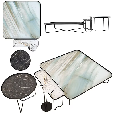 Sleek Modern Coffee Tables With Marble Texture And Metal Frame In Various Shapes 3d model