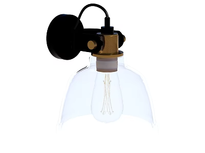 Black and Gold Wall Lamp with Transparent Glass Shade and Vintage Bulb 3d model