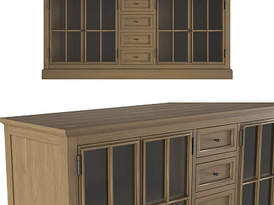 Rustic Wooden Sideboard With Glass Doors Drawers And Storage Cabinets 3d model