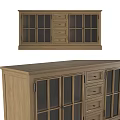 Rustic Wooden Sideboard With Glass Doors Drawers And Storage Cabinets