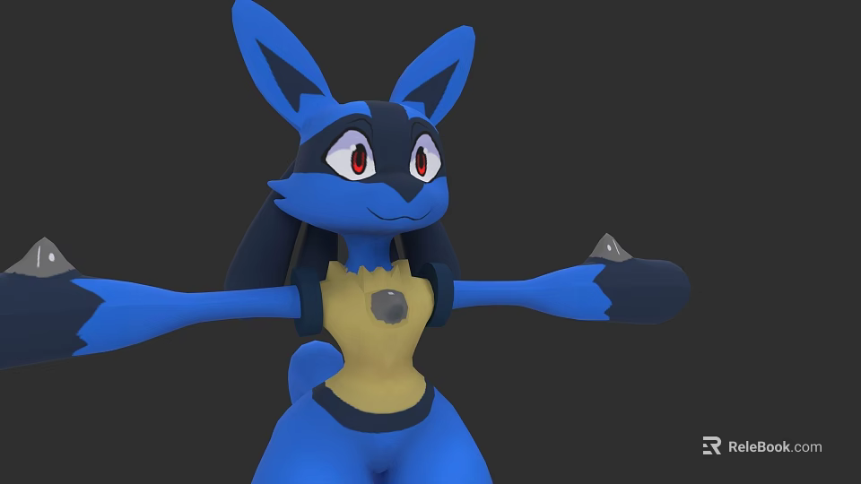 Blue Cartoon Character With Large Ears Red Eyes And Yellow Belly Holding Triangle Object 3d model 